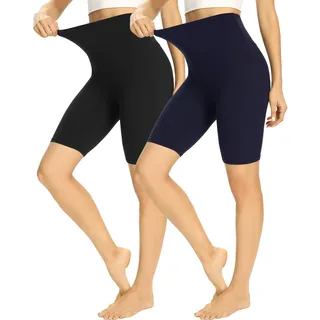 HIPOWER 2er Pack Radlerhose Damen High Waist Kurze Sport Shorts Tights Wanderhose Blickdicht Unterhosen Bauchweg Sommer Outfits Leggings Gym Yoga(Schwarz+Navy,S-M)