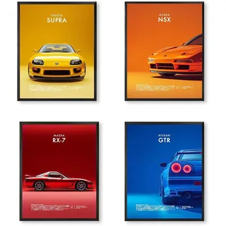 fKiZanthene Auto Poster Set aus Leinwand, Vier Wandposter mit Sportwagen Motiven, Wandbilder für Zimmer Deko Jungs im Schlafzimmer Spielzimmer oder Jugendzimmer, Moderne Bilder für Zuhause