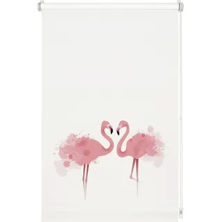 GARDINIA Rollo ohne Bohren, Zum Klemmen, Blickdicht, Sichtschutz, Blendschutz, Inkl. Aller Montage-Teile, Digiprint Flamingo, Weiß/Dekor, 60 x 150 cm