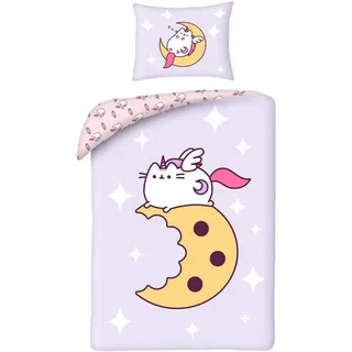 Halantex Pusheen Bettbezug Einhorn auf Biscuit Mond Rosa 140 x 200 cm + 70 x 90 cm