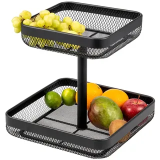 eluno Obstetagere 2-Stöckig eckig Metall schwarz , 31 cm , Geschirr, Schalen & Schüsseln, Obstschalen