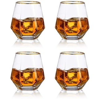 Diamond Whisky Glasses 4er-Set Gekipptes Scotchglas 300 Ml Whiskyglas Moderner Look Für Männer Frauen, Papa, Ehemann, Freunde, Glaswaren Für Bourbon/Rum/Bar Tumbler