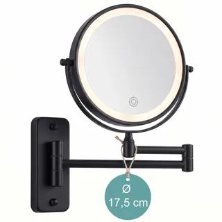 Relaxdays Kosmetikspiegel Schwarz Wand LED 10fach , Metall, Glas , 33x30x3.5 cm , Spiegel, Schminkspiegel