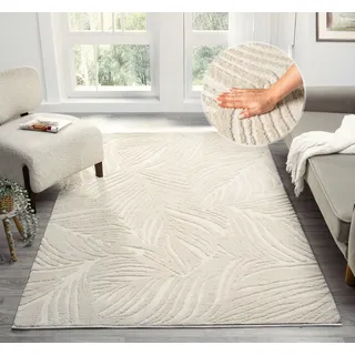 Teppich OTTO HOME "Samia, Hoch-Tief-Struktur", beige (creme), B:160cm H:19mm L:230cm, Kunstfaser, Teppiche, Teppich, leichter Glanz, Floral, Blätter, Modern, Wohnzimmer, Schlafzimmer
