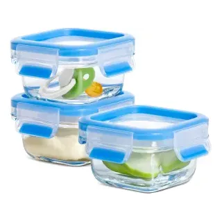 EMSA Clip & Close Frischhaltedose Glas, Baby-Set, 3 x 200 ml, Zubereiten, Portionieren, Einfrieren und Mitnehmen von Babynahrung, 3 x 200 ml - Dosen