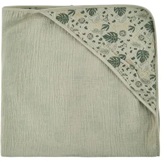 Sterntaler Babydecke mit Kapuze Giraffe & Löwe 73x73cm – Weicher Musselin aus 100% Baumwolle – Kuscheldecke mit praktischen Klettverschluss – Leicht und ideal für den Babykomfort, steingrau