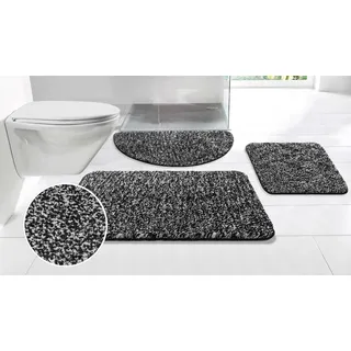 Badematte OTTO HOME "Vanessa meliert, Badvorleger, Badezimmer Teppich, Duschvorleger" Gr. 5, schwarz (schwarz weiß), H:20mm, Polyester, Badematten, Badematte, Badteppich, weiche Haptik, unifarben