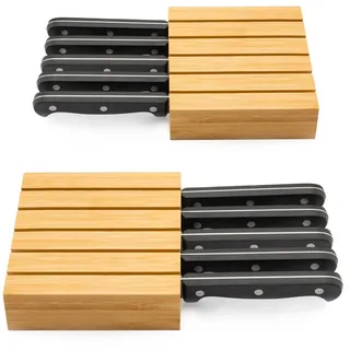 2 Stücke Messerhalter Schublade für 10 Messer - Messerblock Bambus mit Rutschfestem Boden - Knife Holder für Cutlery Organizer - Klein Messereinsatz Schubladeneinsatz - Messer Organizer Ohne Messers