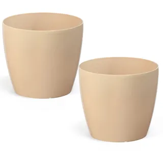 PECZEKO Glänzende Blumentöpfe - Deko Pflanztopf für Blumen & Kräuter - Langlebige & leichte runde Kunststoff-Pflanzentöpfe für Wohn- & Esszimmer, Küche, Balkon - 2er-Set - (Cappuccino, ø 13 cm)