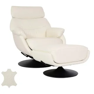 Mendler Relaxsessel mit Hocker Kunstleder 78 x 99 x 78 cm Beige/Weiß drehbar