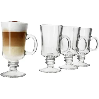 MamboCat 4er Set Irish Coffee Gläser I 180ml, Höhe 14,8cm I für 4 Personen I klares Kaffeeglas mit Henkel & Fuß I transparente Teegläser I Glas für heiße Schokolade, Glühwein, Punsch & Co