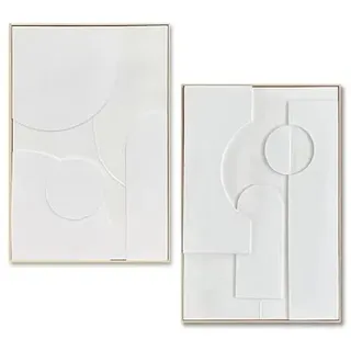 DRW Abstraktes Leinwandbild mit Naturholzrahmen in Natur und Weiß, 92 x 62 x 4,5 cm