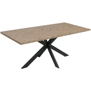 Mendler Esszimmertisch HWC-O55, Küchentisch Tisch Esstisch, Industrial MDF Metall 180cm ~ helle Eiche-Optik