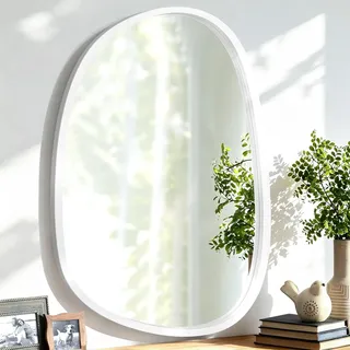Lzuso Holzrahmen Hängender Wandspiegel Asymmetrisch Unregelmäßige Ovale Spiegel für Wand Einzigartige Form Dekorativer Künstlerischer Spiegel für Eingangsbereich Schlafzimmer Wohnzimmer Badezimmer