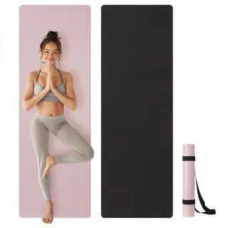 Navaris Yogamatte rutschfest 4mm - Matte aus Naturkautschuk - dünne Yoga Sportmatte Fitnessmatte mit Tragegurt - 183 x 61 x 0,4 cm - Fitness Gymnastikmatte - Pink Schwarz