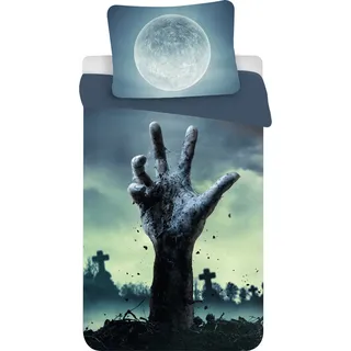 Halloween Moon Zombie Bettwäsche 140x200cm, 70x90 cm Mikrofaser - Blau, Schwarz
