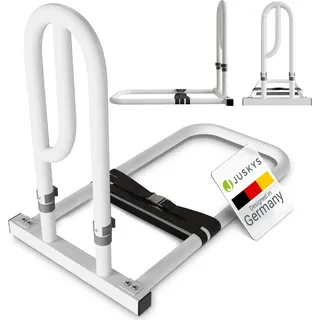 Juskys Aufstehhilfe Bett Haltegriff höhenverstellbar mit Gurten weiß