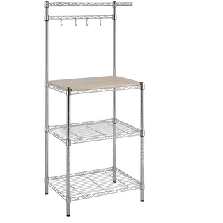 Amazon Basics 3 Küchenregal, Bäckergestell mit Holztisch, Chrom, Holz, 61 cm Chrome, Beige