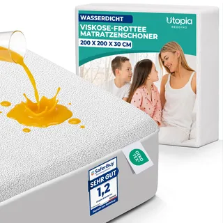 Wasserdichter Matratzenschoner aus Viskose-Frottee, 200 x 200 x 30 cm
