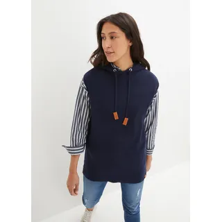 Pullunder BONPRIX, Damen, Gr. 40/42 (M), blau (dunkelblau meliert), Web, Obermaterial: 70% Baumwolle, 30% Polyamid, meliert, oversize normal, ohne Ausschnitt, Pullover Pullunder, mit Stehkragen und Kapuze, Oversize Passform, melierte Optik