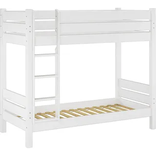 Etagenbett extra stabil 100x200 Nische 100 Kiefer-Hochbett weiß Zubehör wählbar V-60.16-10WRollrost inkl. - Weiß
