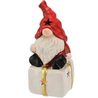 I.GE.A. Dekofigur »Wichtel auf Geschenk« Mit LED-Licht Deko Weihnachtsdeko Leuchtfigur Statue Skulptur, rot
