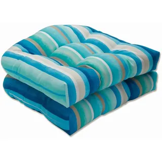 Pillow Perfect Gestreiftes Sitzkissen für drinnen und draußen, getuftet, Wetter- und lichtbeständig, 48,3 x 48,3 cm, Blau/Hellbraun, Dina, 2 Stück