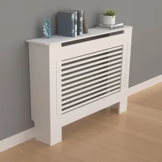 FATIVO Heizkörperverkleidung Hohe Heizkörperabdeckung Horizontal Holz 101×111×19 cm Weiß aus MDF lackiert Landhausstil Heizungsverkleidung Hoch für Schlafzimmer Wohnzimmer Büro Heizkörper Abdeckung