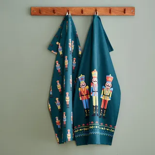Catherine Lansfield Geschirrtuch mit weihnachtlichem Nussknacker, Baumwolle, 50 x 75 cm, Grün, 4 Stück