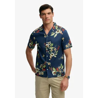 Hawaiihemd SUPERDRY "HAWAIIAN PRINT S/S SHIRT", Herren, Gr. XXL, N-Gr, cabana navy, Web, Obermaterial: 70% Modal, 30% Baumwolle, gemustert, regular fit normal, Rundhals, Hemden Hawaiihemd, mit sommerlich coolem Hawaii-Blumen-Print