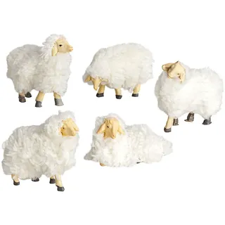 MaMeMi Set aus 5 Wollschafen/SCHAFSHERDE [Maßstab 9 cm für Figuren mit 9 cm Höhe, Flauschiges Fell] – Hochwertige Krippenfiguren & Krippentiere, Krippenzubehör für WEIHNACHTSKRIPPEN