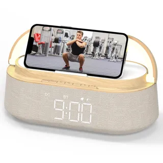 COLSUR Radiowecker Digital mit Wireless Charger, Bluetooth Lautsprecher Smart Wecker Schlummerfunktion Induktive Ladestation mit Licht Nachtlampe, Dimmbares LED Display, Geschenke für Männer Frauen