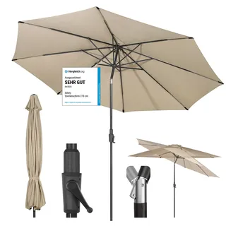 Sekey 350cm Sonnenschirm mit Kurbel und Auto Kippen,Marktschirm für Terrasse,Balkon & Garten,Windfest Stabil UPF 50+,Taupe,Rund