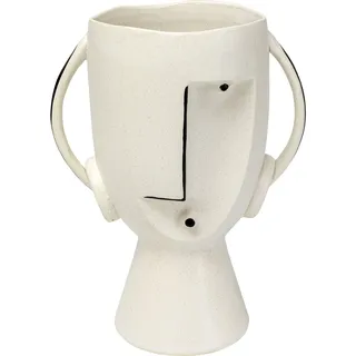Kare Vase Face Pot, Weiß, Deko Vase, Blumenvase, Keramik, handbemalt, Unikat, 30x23x16 cm (H/B/T)