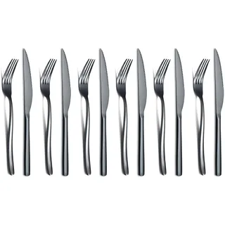 Schwarzes Steak Besteckset 12-Teilig, Premium-Edelstahl 6 Tafelgabeln und 6 Tafelmesser-Set, Steakmesser Steakgabeln für 6 Personen, Spülmaschinenfest (Glanzend Schwarz)
