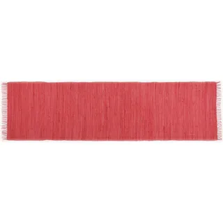 THEKO | Dhurry Teppich aus 100% Baumwolle Flachgewebe Teppich Happy Cotton | handgewebt | Farbe: Rot | 70x250 cm