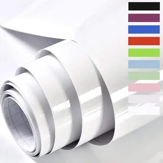 Hode Klebefolie Möbel Weiß Hochglanz 60cmX5m, Möbelfolie Weiß Selbstklebend Folie für Möbel Küche, Küchenfolie Glitzer für Schrank Selbstklebende Tapete Schrankfolien Dekorfolie Weiss