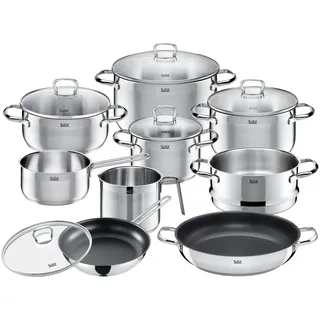 Silit Toskana Topf-Set 8-tlg. Dampfgareinsatz + Milchtopf + Bratentopf + Servierpfanne + Fleischtopf + Bratpfanne + Stieltopf