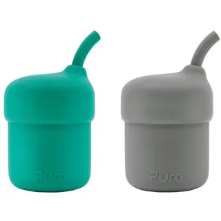 Pura my-my Silikon Strohhalmbecher 150ml 2er-Set Mint & Slate 2 St grau