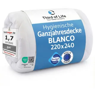 Bettdecke 240x220, Ganzjahresdecke BLANCO mit Hygieneschutz für 2 Personen | Große 220 x 240 cm Schlaf-Decke mit Feuchtigkeitsmanagement, atmungsaktive Duvet, Ideale Hygiene für Allergiker, made in EU