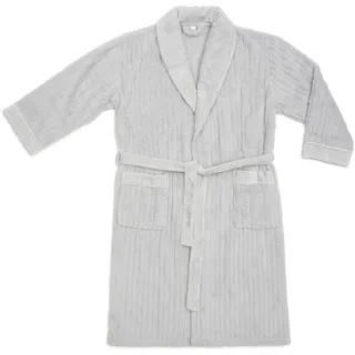 Gözze - Damen Bademantel Jennica, Leichter Morgenmantel in Cord-Optik mit Schalkragen, Kuscheliger Hausmantel aus Mikrofaser, Größe M - Silber
