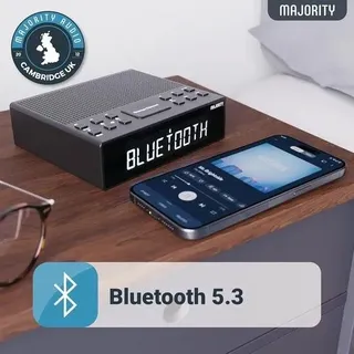 Bluetooth-DAB+-Radiowecker mit Doppelalarm und Schlummerfunktion, großem, dimmbarem Display und HiFi-Klang – USB-Ladeanschluss und FM-Kopfhöreranschluss - Blau