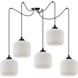 Hängelampe Spider Riffle Schwarz 5-flammig mit weißen Zylinder Lampenschirmen E27