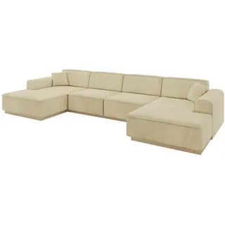 altdecor Ecksofa in U-Form Irea-U2 386x165x80 cm Beige Corner Sofa Bett Eckcouch Couch L-Form Wohnlandschaft Cauchsofa - Creme