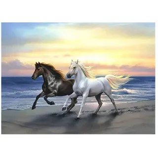 Pracht Creatives Hobby Diamond Painting Set, Bild mit Motiv Pferde am Strand und Zubehör, Bastelset zum Malen mit Glitzersteinchen, für Kinder ab 5 Jahren