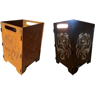 Feuerkorb Motiv Drache 60cm Edelrost Feuerdrache Feuerstelle Feuersäule Feuerschale Feuertonne Kamin Ofen Gartendeko Wetterfest Rost Metall