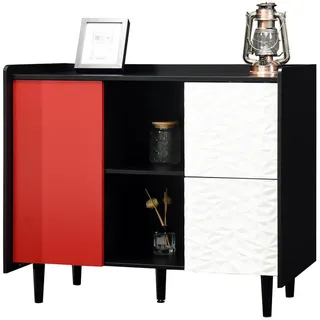 Redom Sideboard 90/40/80 cm, 2 Schubladen, offenes Fach und Tür, MDF Schwarz/Rot, Schwarz/Rot , Holzwerkstoff , 90x80x40 cm , Kleinmöbel, Kommoden, Sideboards