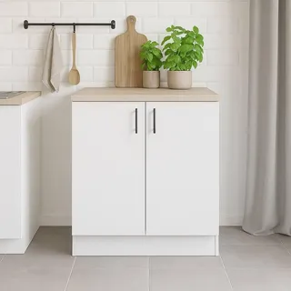 Dmora - Unterschrank 2 Türen Deruta, Unterbauschrank, Schrank mit Türen, Basisstruktur für Spüle, 80x60 h90 cm, Weiß und Eiche