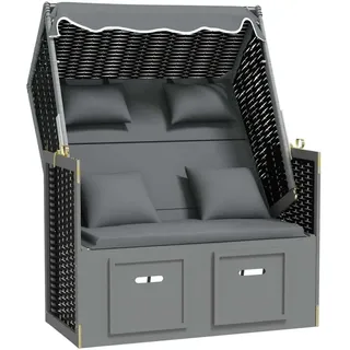 Strandkorb mit Kissen Poly Rattan Massivholz Anthrazit Schwarz - Grau