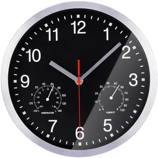 NESIFEE wanduhr ohne tickgeräusche Radio funkuhr Wand Schwarze mit Temperatur und Feuchtigkeit 25cm batteriebetrieben groß Vintage modern lautlos Uhr Wand für Küche Schlafzimmer Wohnzimmer Kinder